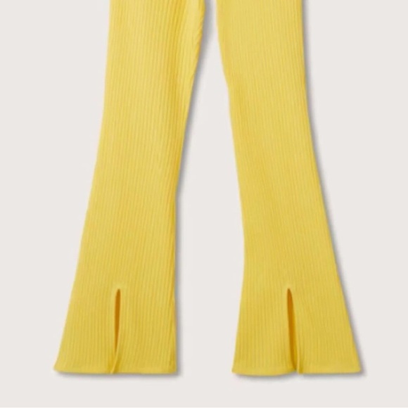 Mango MNG Front Slit Knit Pants Yellow NWT - Picture 7 of 13